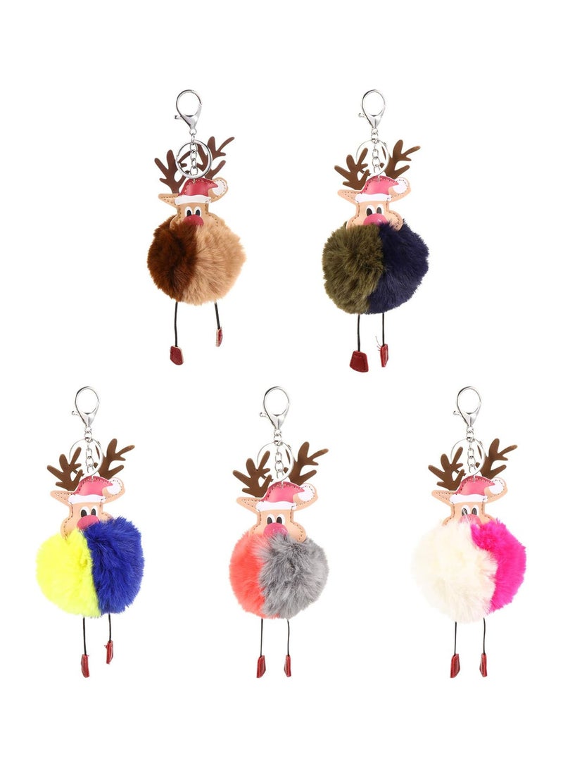 GGOOT 5Pcs Elk Pom Poms Keychains Plush Pompoms Keyring Reindeer Keychains - Image 1