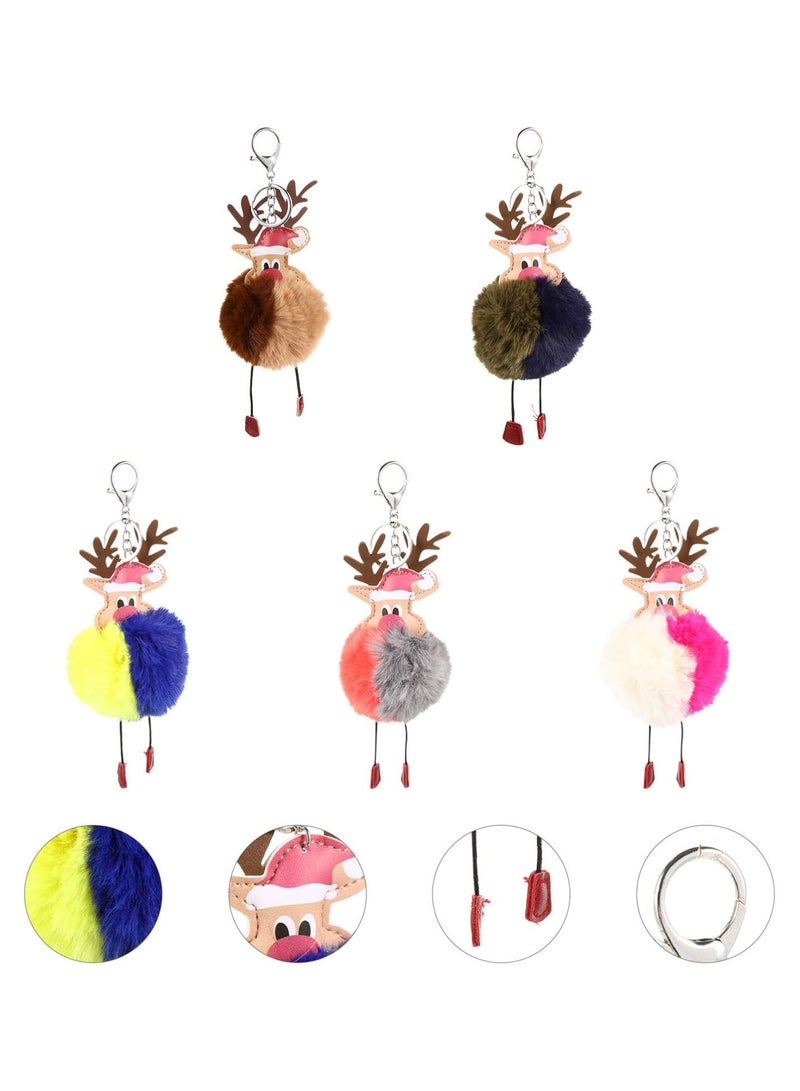 GGOOT 5Pcs Elk Pom Poms Keychains Plush Pompoms Keyring Reindeer Keychains - Image 4
