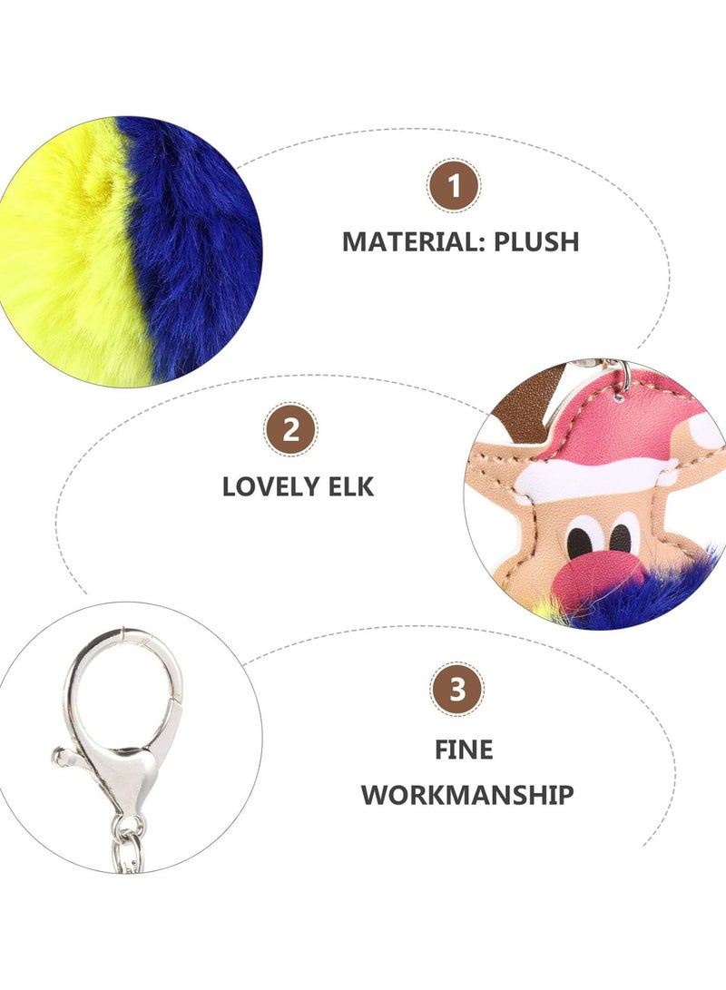 GGOOT 5Pcs Elk Pom Poms Keychains Plush Pompoms Keyring Reindeer Keychains - Image 5