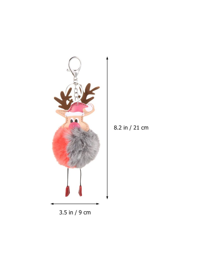 GGOOT 5Pcs Elk Pom Poms Keychains Plush Pompoms Keyring Reindeer Keychains - Image 2