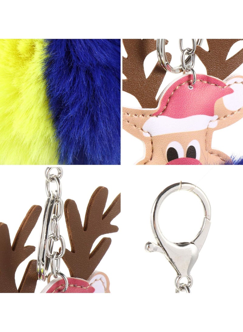 GGOOT 5Pcs Elk Pom Poms Keychains Plush Pompoms Keyring Reindeer Keychains - Image 3
