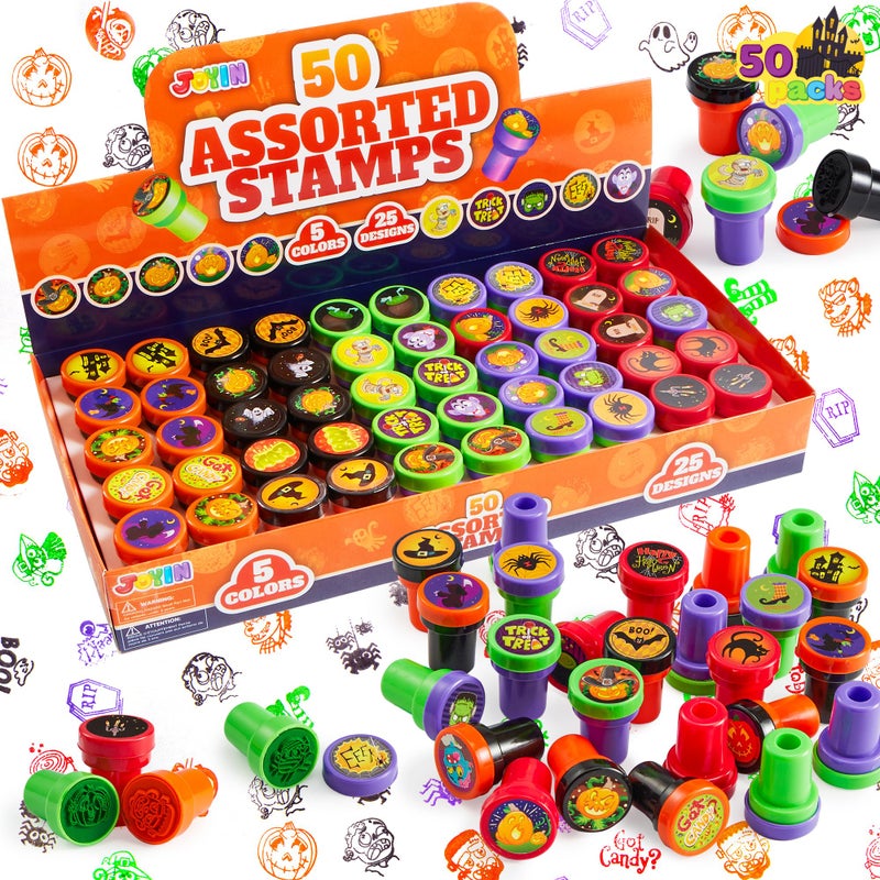 JOYIN 50 Pcs Halloween Stamps for Kids 25 Designs Assorted Plastic Stamps Bulk Trick Or Treat Stampers for Halloween Party Favor Gifts Halloween Goodie Bag Fillers Classroom Game Prizes - Image 2