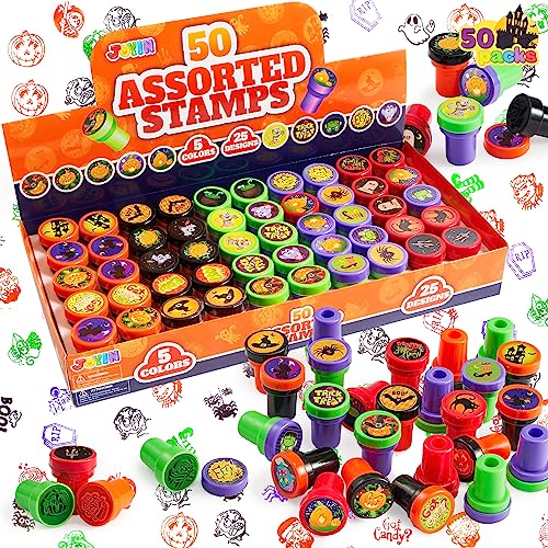 JOYIN 50 Pcs Halloween Stamps for Kids 25 Designs Assorted Plastic Stamps Bulk Trick Or Treat Stampers for Halloween Party Favor Gifts Halloween Goodie Bag Fillers Classroom Game Prizes - Image 1