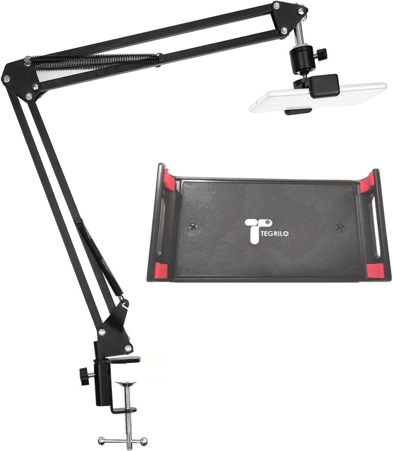 TEGRILO Phone Mount Tablet Holder 360 Adjustable Lazy Stand For Iphone 14/14 Pro 13/13 Pro Max 12 Mini/12/12 Pro/12 Pro Max, Ipad Air Pro Mini, All 4"-12.9" Phones And Tablets (Black) - Image 1