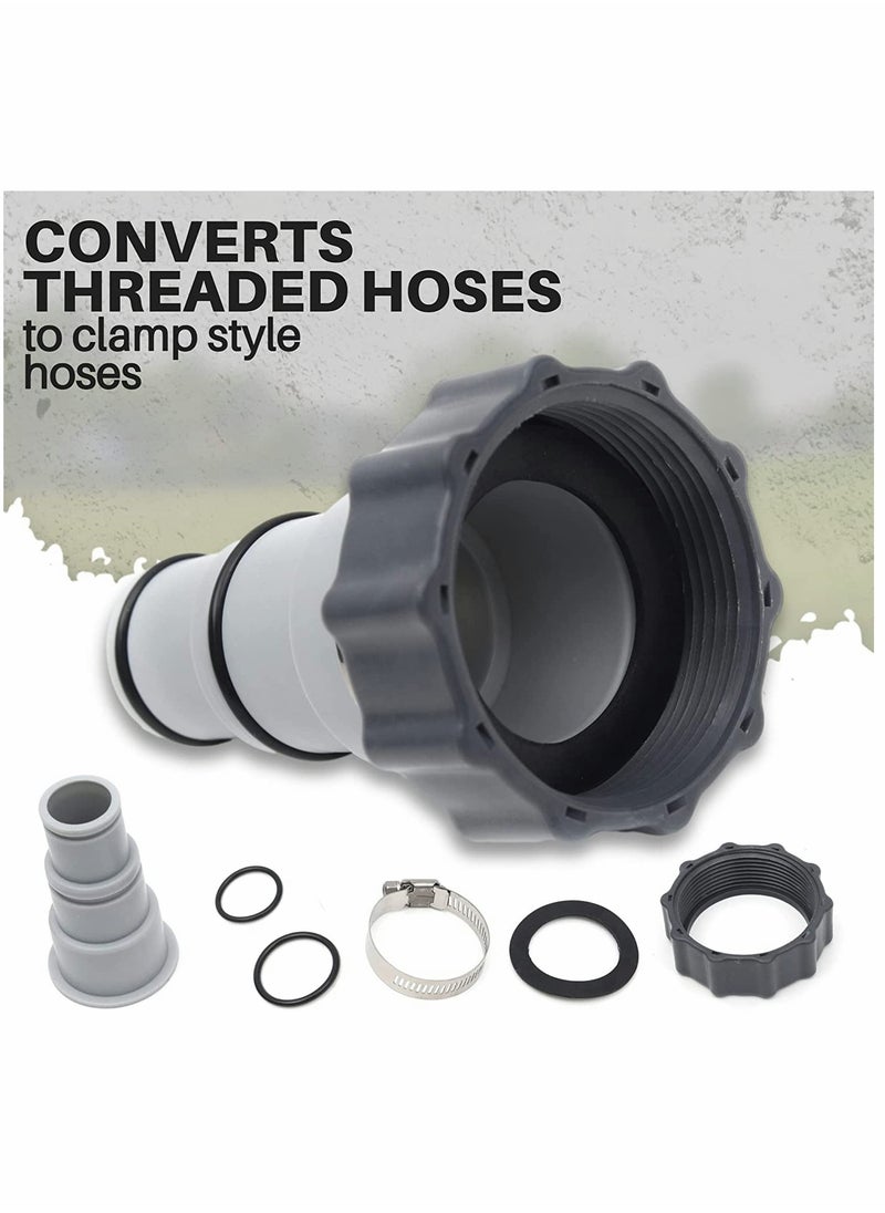 Replacement Threaded to Clamp Style Hose Adapter for Intex Pool Sets with 1.5 and 1.25 Inch Hoses Fits Filter Pumps Chlorine Generators and Salt Systems with Threaded Hose Connections (2 Pack)