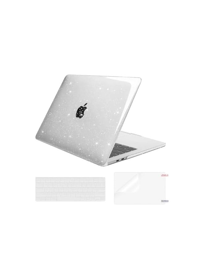 موسيسو متوافق مع حافظة ماك بوك برو 13 بوصة M2 2024، 2023، 2022-2016 A2338 M1 A2251 A2289 A2159 A1989 A1708 A1706، غطاء صلب من البلاستيك اللامع وغطاء لوحة المفاتيح وواقي شاشة، شفاف - Image 1