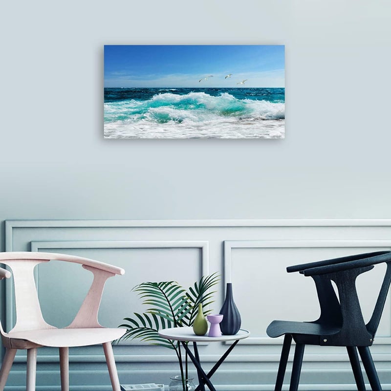 tigeridge Sea Beach Canvas Wall Art for Living Room Wall Decor Ocean Waves Canvas Pictures Blue Surfing Water Seagull Canvas Prints Artwork Office Home Wall Decorations Framed Ready to Hang 20" x 40" - Image 5