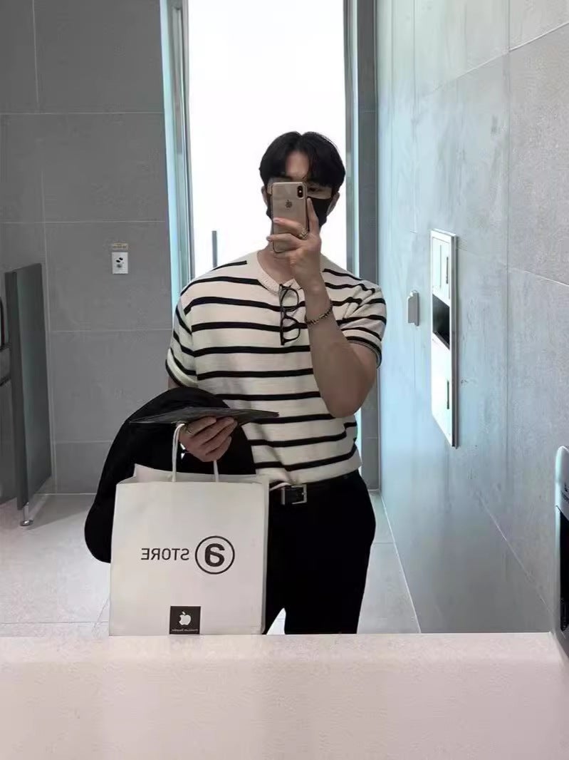 Hong Kong Style Summer Ins Short-Sleeved T-Shirt Men'S Loose Fashionable Handsome All-Match Striped Half-Sleeve Top - Image 3
