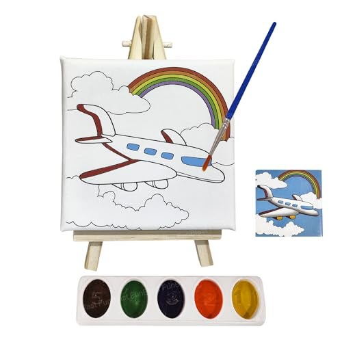 FunBlast DIY Canvas Painting Kit for Kids – Transport Theme with Mini Easel Stand, Watercolor Painting Set, Drawing & Art Craft Kit for Children (HotAirBalloon) - Image 1
