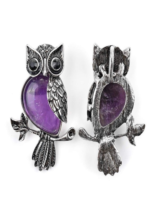 Jovivi Owl Gifts Vintage Owl Necklace Healing Crystals Stone Pendant Necklaces for Women Men Natural Amethyst Gemstone Jewelry Reiki Spiritual Energy Lucky - Image 4