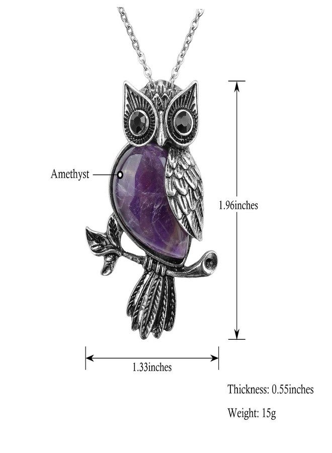 Jovivi Owl Gifts Vintage Owl Necklace Healing Crystals Stone Pendant Necklaces for Women Men Natural Amethyst Gemstone Jewelry Reiki Spiritual Energy Lucky - Image 5