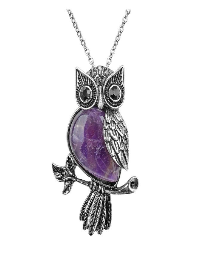 Jovivi Owl Gifts Vintage Owl Necklace Healing Crystals Stone Pendant Necklaces for Women Men Natural Amethyst Gemstone Jewelry Reiki Spiritual Energy Lucky - Image 1