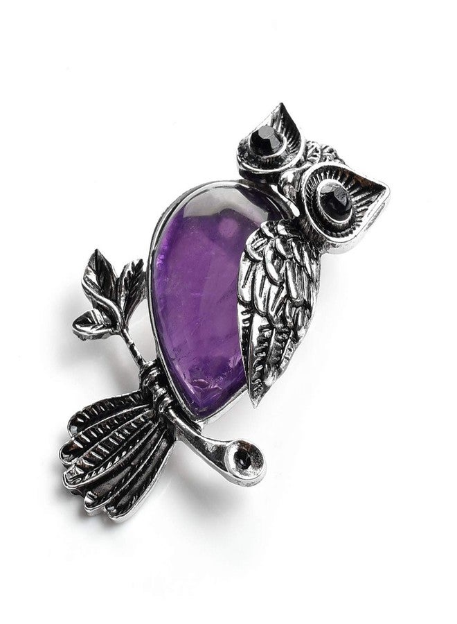 Jovivi Owl Gifts Vintage Owl Necklace Healing Crystals Stone Pendant Necklaces for Women Men Natural Amethyst Gemstone Jewelry Reiki Spiritual Energy Lucky - Image 2