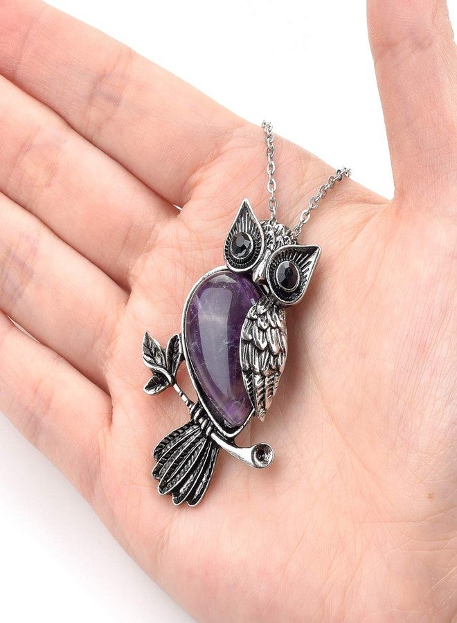 Jovivi Owl Gifts Vintage Owl Necklace Healing Crystals Stone Pendant Necklaces for Women Men Natural Amethyst Gemstone Jewelry Reiki Spiritual Energy Lucky - Image 3