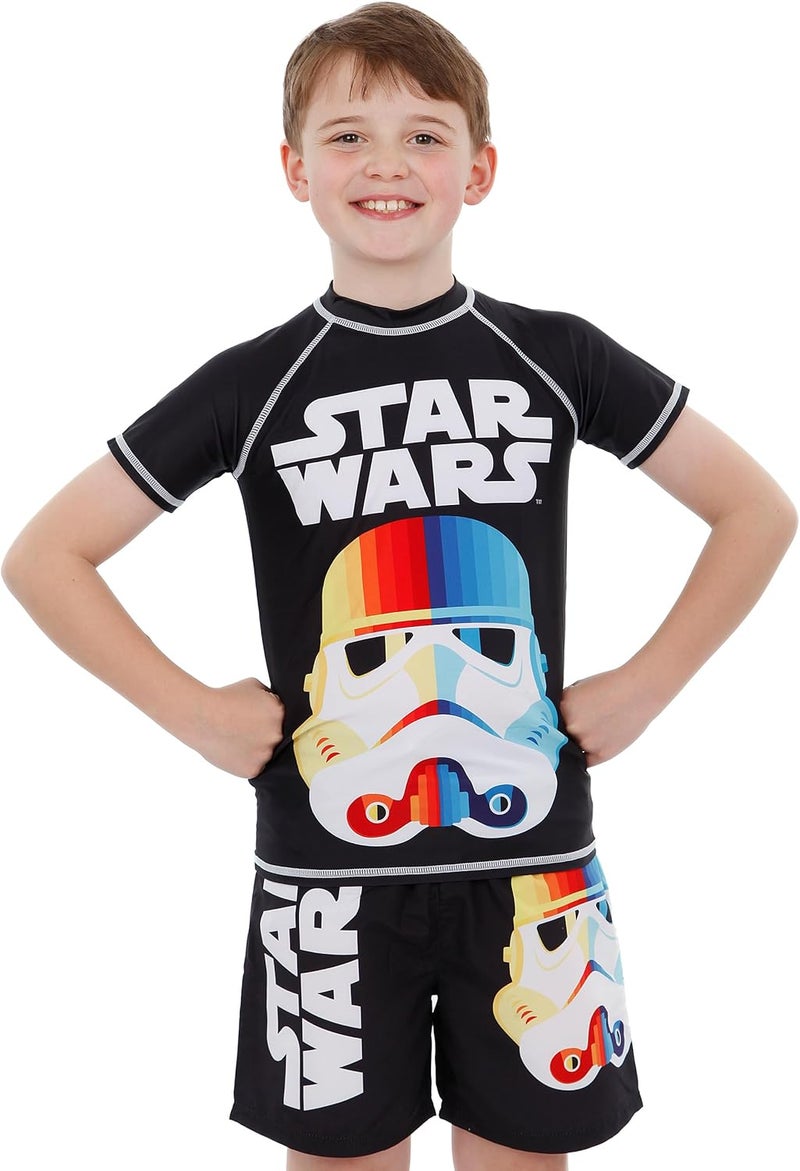 Starwars Boys Swimming Costume | 2 Piece Stormtrooper Swimsuit for Boys | Rash Guard and Swim Shorts - Image 2