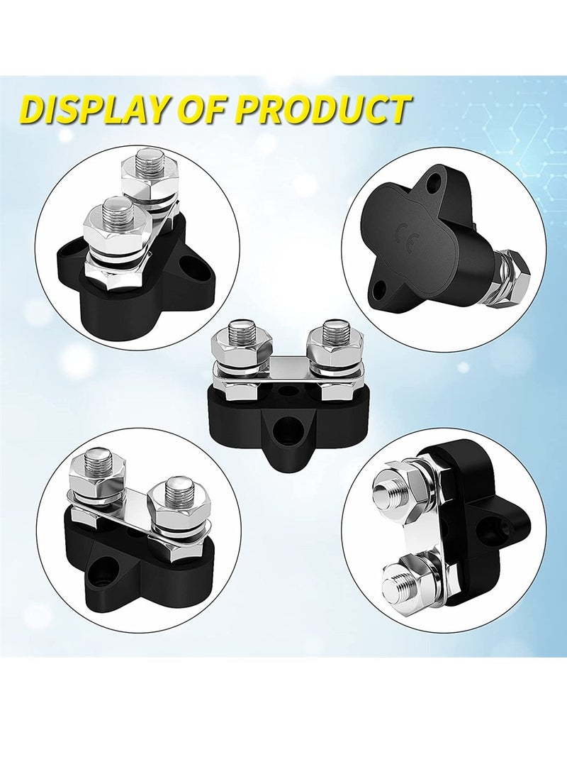 Power Distribution Terminal Block Connect Bus Bar with 4 Mount Screw 5/16inch M8 Dual Terminal Studs 48V Positive and Negative Ground Insulated Terminal Post for Truck Car RV Boat