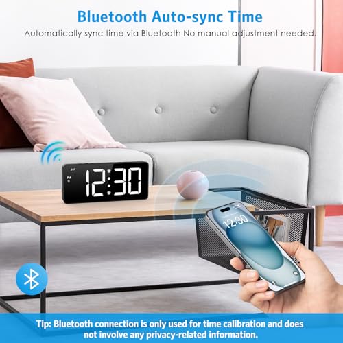 AMIR Alarm Clocks for Bedrooms Bluetooth Sync Time Alarm Clock Digital Clock Large Display with USB Charging Port Dimmable Adjustable Volume Snooze 1224H Loud Alarm for Heavy Sleepers - Image 3