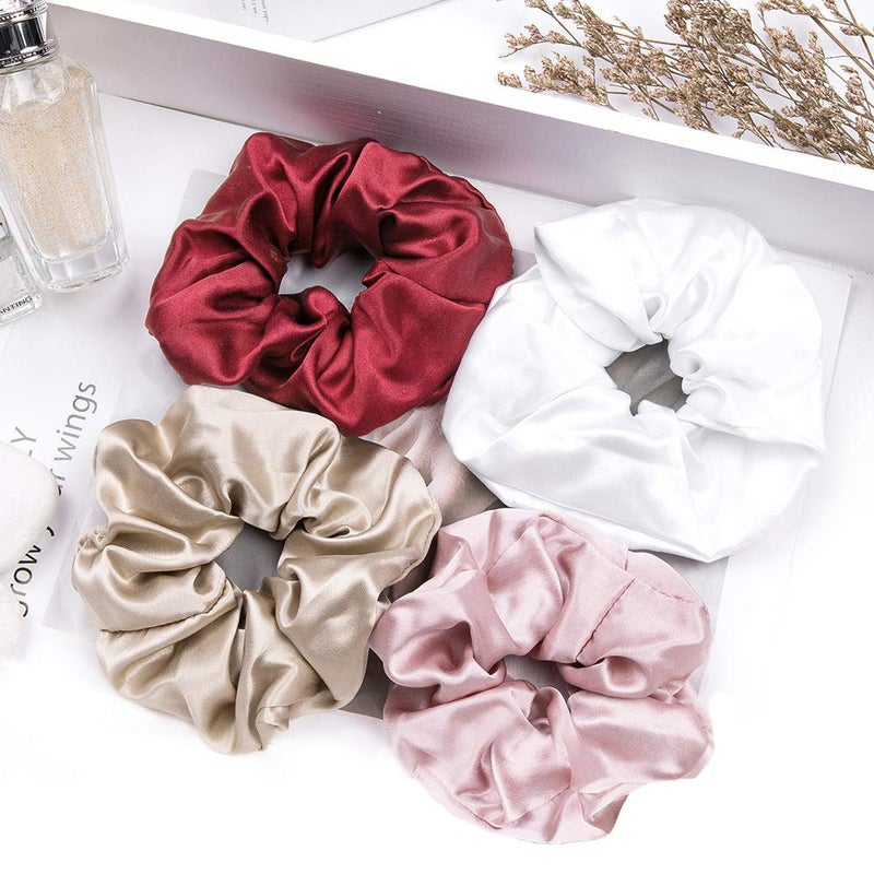 LILYSILK 4Pack Silk Scrunchies Set - Pink Large & Skinny Charmeuse Hair Ties for Women & Girls, 100% Silk Elastic - Image 4