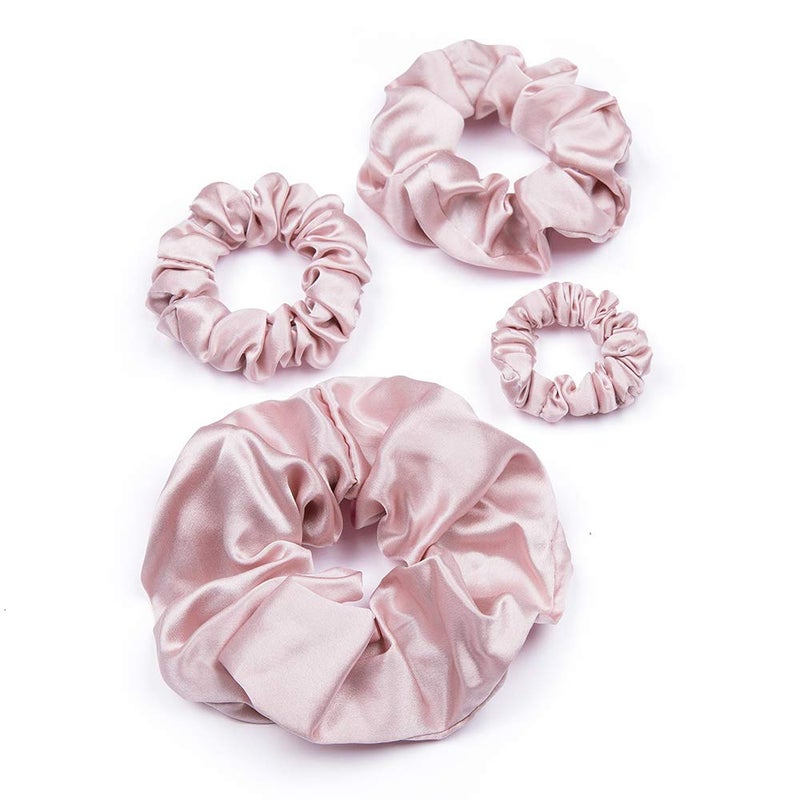 LILYSILK 4Pack Silk Scrunchies Set - Pink Large & Skinny Charmeuse Hair Ties for Women & Girls, 100% Silk Elastic - Image 1