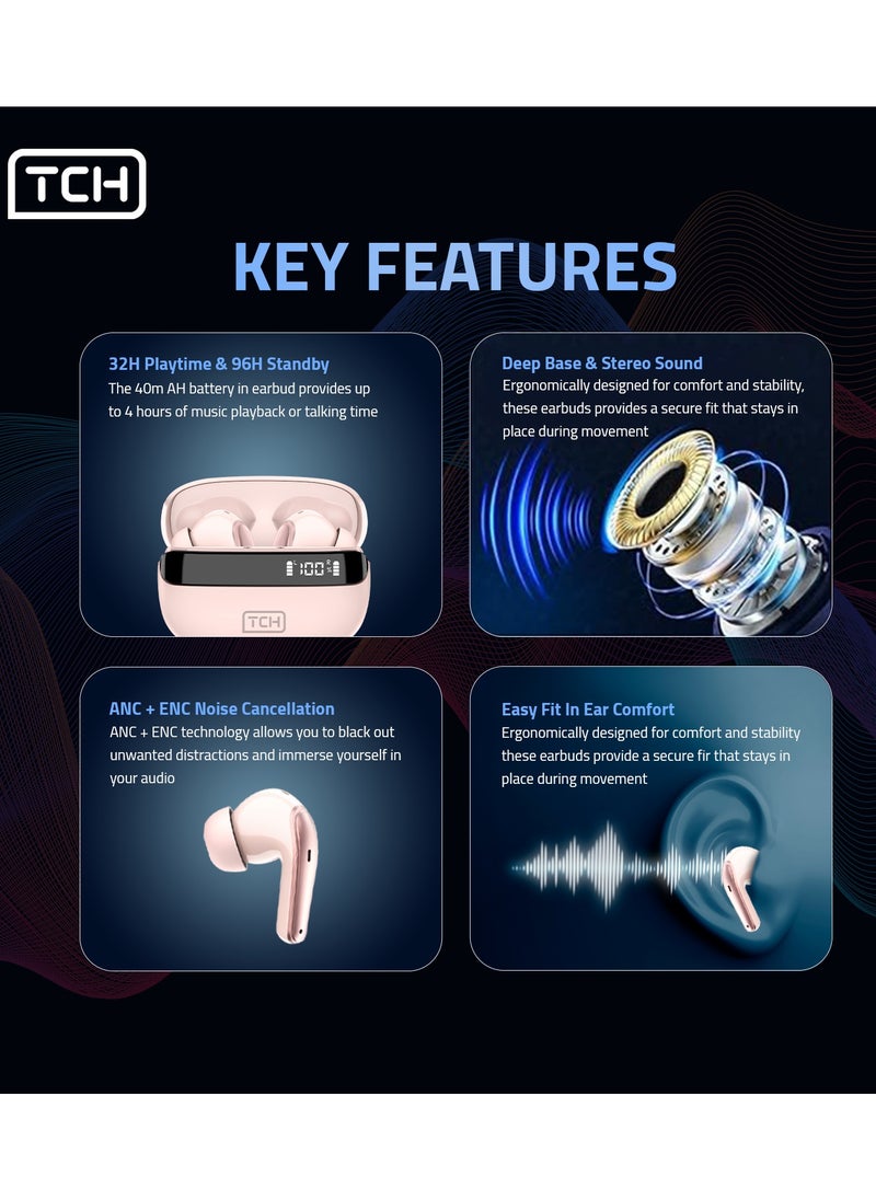TCH TCH L10  Wireless Earbuds Noise Cancellation  ENC" Bluetooth 5.3, "Stereo" Sound earbud, IPX4 Water Resistance, Voice Assistant, 13mm Earphones, "AI-Enhanced Calls, 2 Mics, 30-Hour Battery  - Image 2
