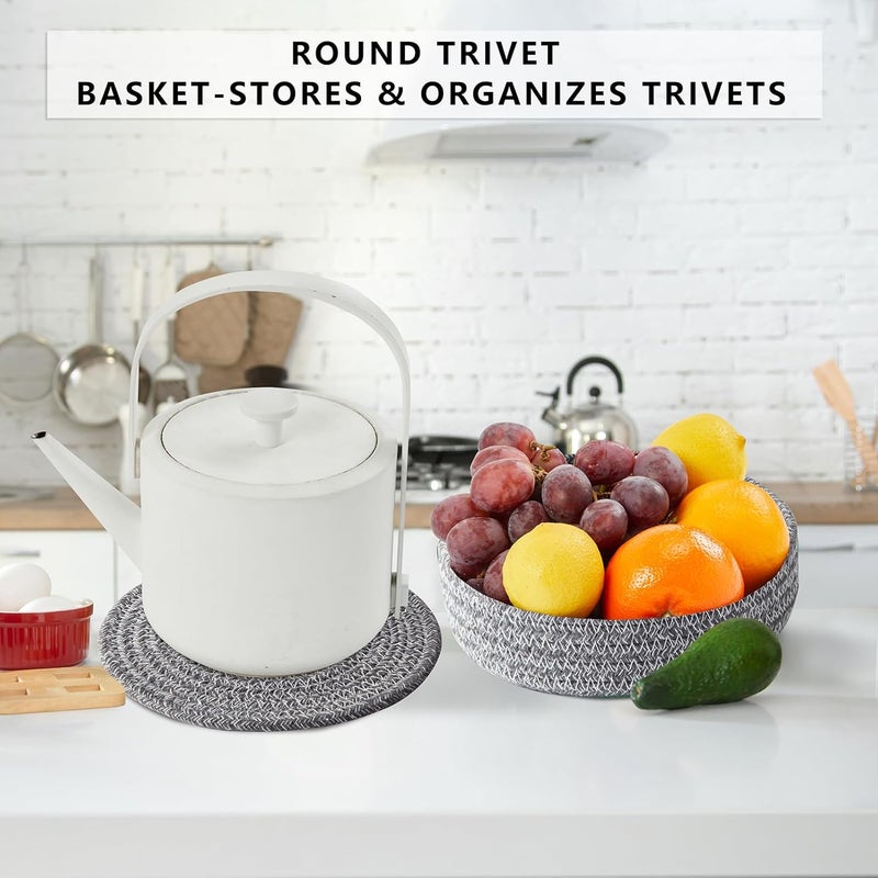 Coga Trivets for Hot Dishes Trivets for Hot Pots and Pans Hot Pads for Countertops Coasters 4 Pcs and Storage Basket 1 Pack Pot Holders for Kitchen Cotton Hot Mats Cooking Pad Protect Table D Grey - Image 4