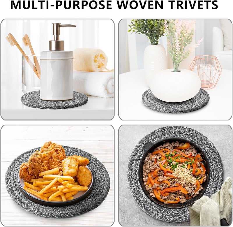 Coga Trivets for Hot Dishes Trivets for Hot Pots and Pans Hot Pads for Countertops Coasters 4 Pcs and Storage Basket 1 Pack Pot Holders for Kitchen Cotton Hot Mats Cooking Pad Protect Table D Grey - Image 5