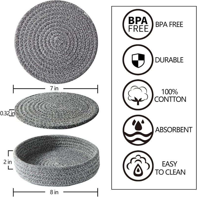 Coga Trivets for Hot Dishes Trivets for Hot Pots and Pans Hot Pads for Countertops Coasters 4 Pcs and Storage Basket 1 Pack Pot Holders for Kitchen Cotton Hot Mats Cooking Pad Protect Table D Grey - Image 2