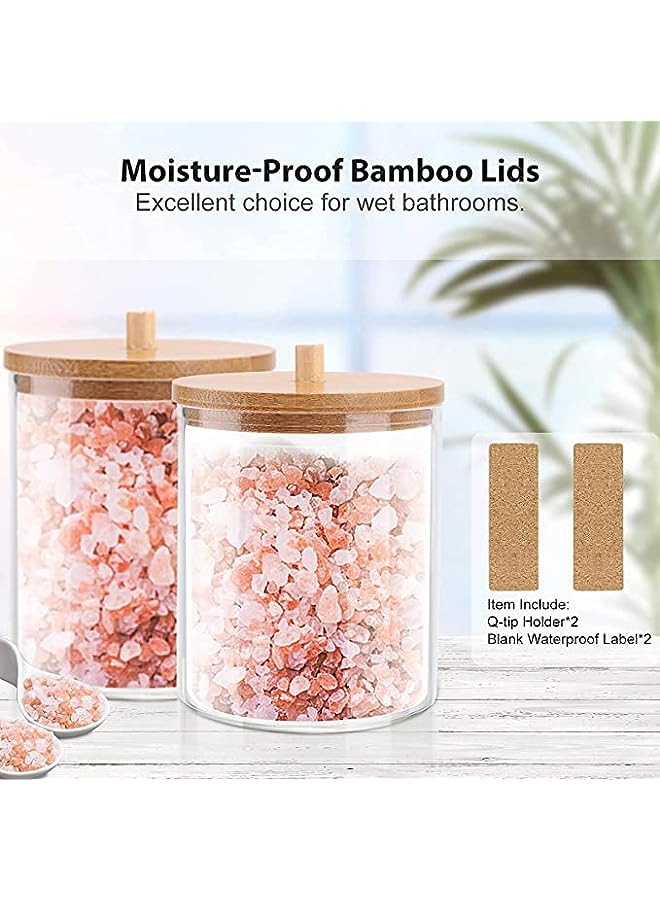 Raxoom Acrylic Qtip Holder,Ball Pad Round Swab Holder, Dispenser Jars with Bamboo Lids, Cotton for Bathroom Accessories Storage Organizer - Image 4