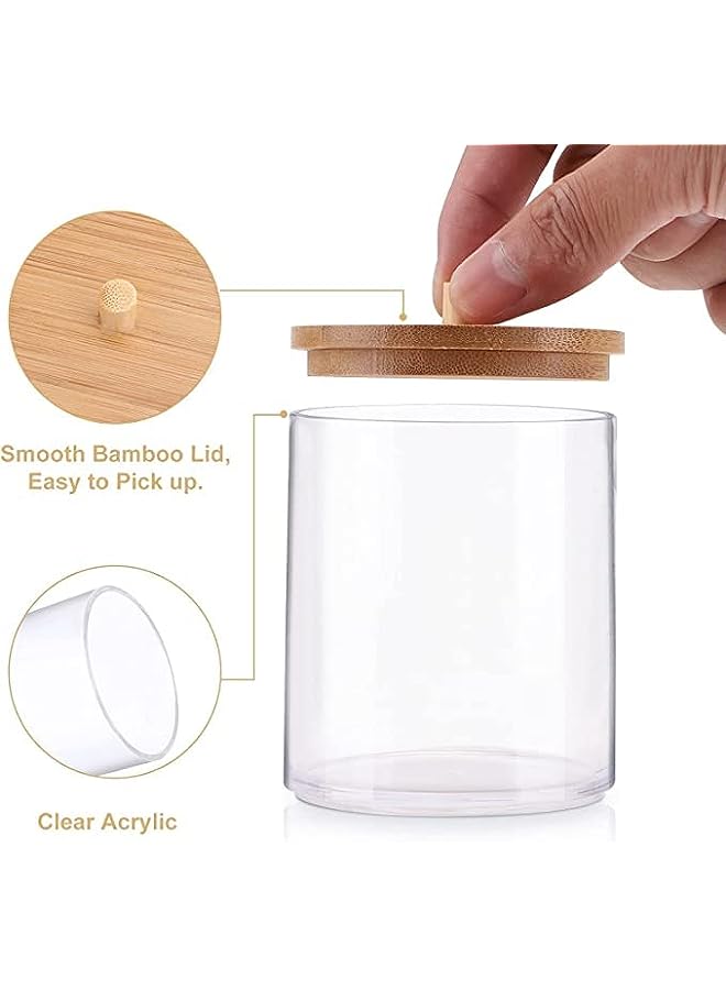 Raxoom Acrylic Qtip Holder,Ball Pad Round Swab Holder, Dispenser Jars with Bamboo Lids, Cotton for Bathroom Accessories Storage Organizer - Image 3