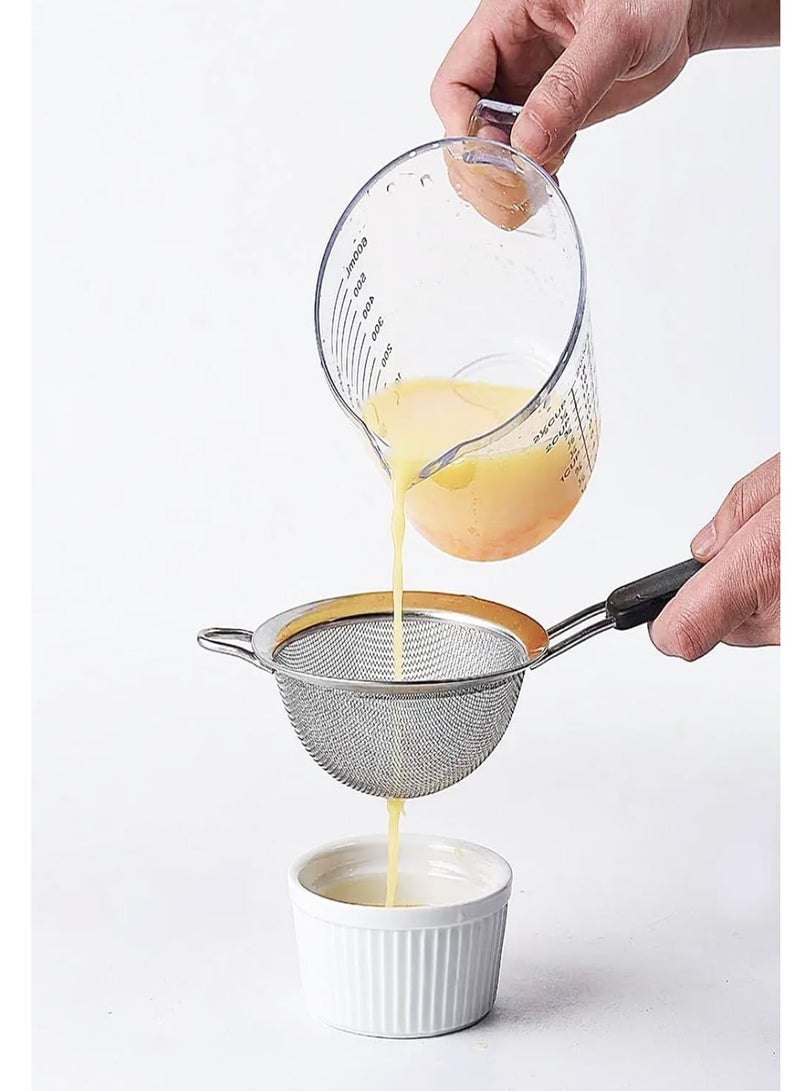 مجموعة مصافي شبكية دقيقة من الفولاذ المقاوم للصدأ، مناخل صغيرة متوسطة كبيرة الحجم بمقبض معزول، مناخل مطبخ متينة مكونة من 3 قطع للدقيق والشاي والعصير والمزيد (3 قطع 3 مقاسات مع غطاء بلاستيكي) - Image 2