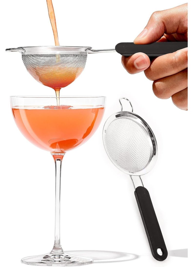 مجموعة مصافي شبكية دقيقة من الفولاذ المقاوم للصدأ، مناخل صغيرة متوسطة كبيرة الحجم بمقبض معزول، مناخل مطبخ متينة مكونة من 3 قطع للدقيق والشاي والعصير والمزيد (3 قطع 3 مقاسات مع غطاء بلاستيكي) - Image 3