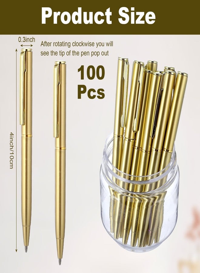 JOUTYFOR 100 Pcs Gold Ballpoint Pens, 4 Inch Metal Slim Ballpoint Pens, Short Small Tiny Black Ink Ballpoints Writing Tool for Notebook Pockets Signature Notepads Office - Image 2