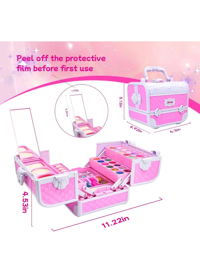 Moonmen Kids Makeup Sets for Girls - Non-Toxic Washable Pretend Play Cosmetic Kit with Portable Carrying Case & Mirror, Dress-Up Toy Gift Ages 5+ for Parties, Travel & Playdates - Image 3