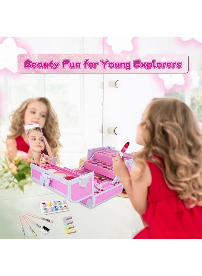 Moonmen Kids Makeup Sets for Girls - Non-Toxic Washable Pretend Play Cosmetic Kit with Portable Carrying Case & Mirror, Dress-Up Toy Gift Ages 5+ for Parties, Travel & Playdates - Image 5