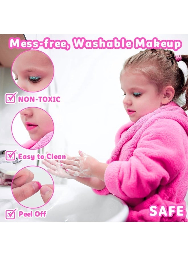 Moonmen Kids Makeup Sets for Girls - Non-Toxic Washable Pretend Play Cosmetic Kit with Portable Carrying Case & Mirror, Dress-Up Toy Gift Ages 5+ for Parties, Travel & Playdates - Image 2