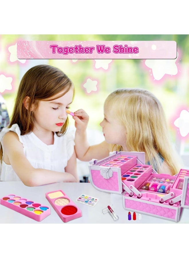 Moonmen Kids Makeup Sets for Girls - Non-Toxic Washable Pretend Play Cosmetic Kit with Portable Carrying Case & Mirror, Dress-Up Toy Gift Ages 5+ for Parties, Travel & Playdates - Image 4