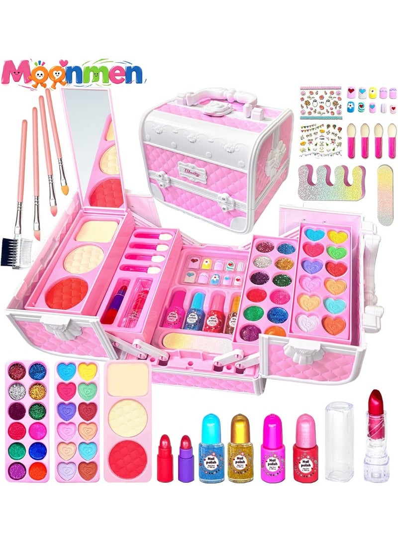 Moonmen Kids Makeup Sets for Girls - Non-Toxic Washable Pretend Play Cosmetic Kit with Portable Carrying Case & Mirror, Dress-Up Toy Gift Ages 5+ for Parties, Travel & Playdates - Image 1