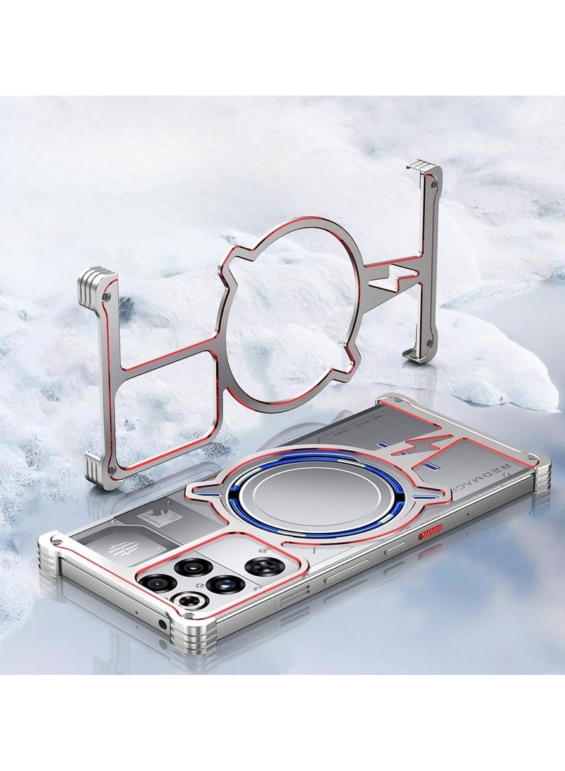 Compatible with Nubia Red Magic 11 Pro/Red Magic 11 Pro+ Metal frameless magnetic phone case 360-degree rotating stand cover Armor-grade shockproof and heat dissipation