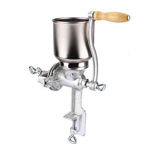 Liusin Manual Grain Grinder Hand Crank Grain Mill Table Clamp Corn Grinder Mill Cast Iron Coffee Seed Spice Beans Crusher with Large and Wooden Handle for Home Kitchen - Image 1