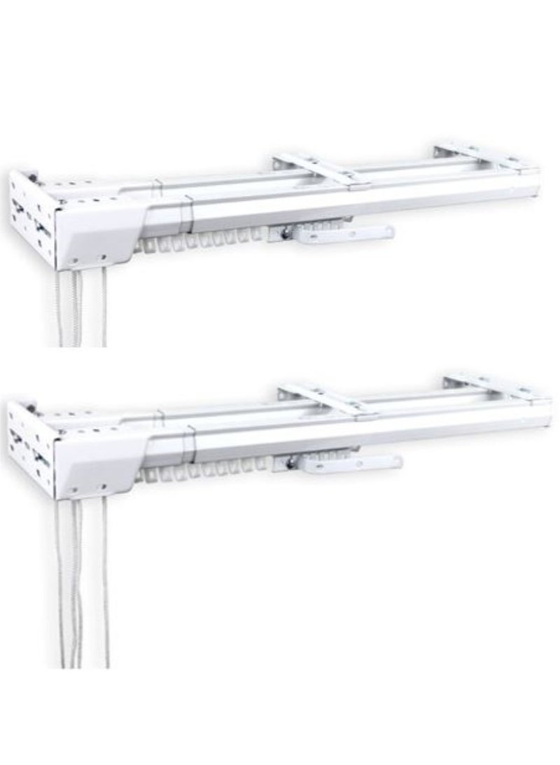 AL WADI FURNITURE Set of 2 Heavy Duty Ultra Corded Double Adjustable Extendable Traverse Curtain Rails Curtain Tracks with Curtain Hanging Pinch Pleat 4 Prongs Hooks, 150 – 300 cm, WHITE  - Image 3