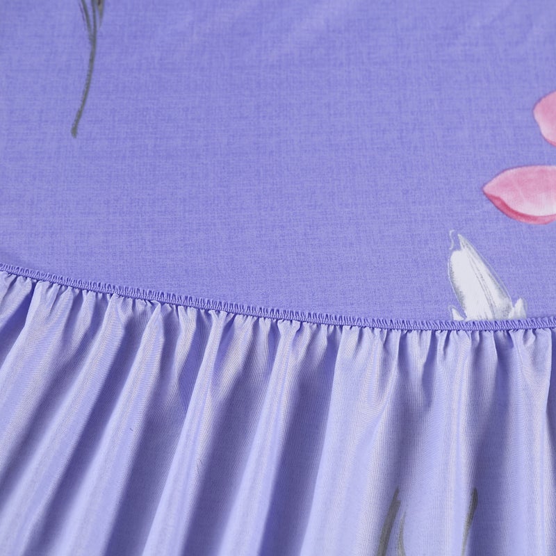 Orchid Purple Floral Cluster Print Bedding Set Fitted Sheet And Two Pillowcases Machine Washable All Season - Image 5