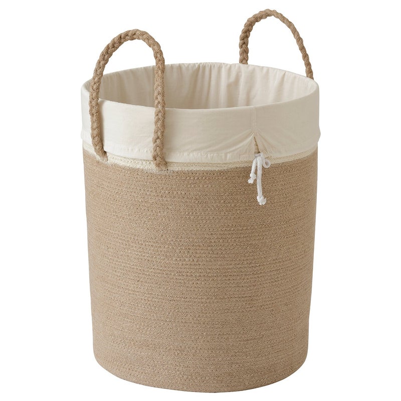 Baitique Braided Jute Laundry Basket with Removable Inner Bag, Beige, 40x50 cm - Image 1