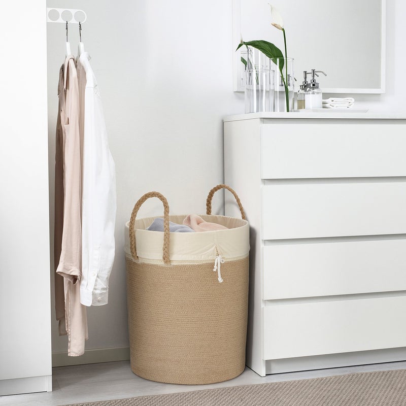 Baitique Braided Jute Laundry Basket with Removable Inner Bag, Beige, 40x50 cm - Image 2