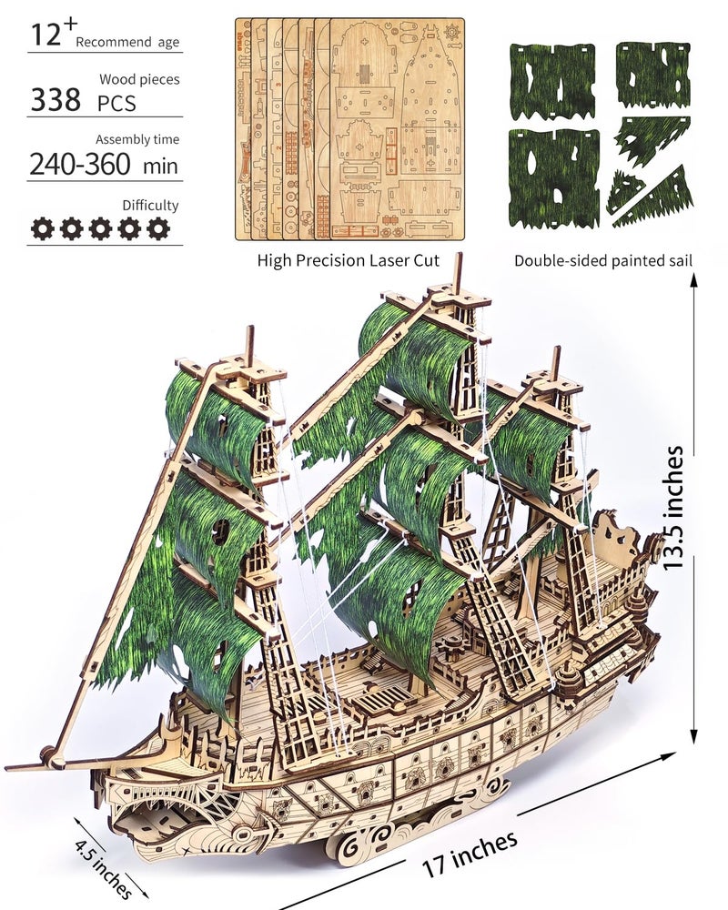 Jigtoy Challenging Flying Dutchman 3D Wooden Puzzles for Adults Pirate Ship Model Kit to Build - Ideal Christmas or Birthday Gift for Puzzle Enthusiasts - Image 4