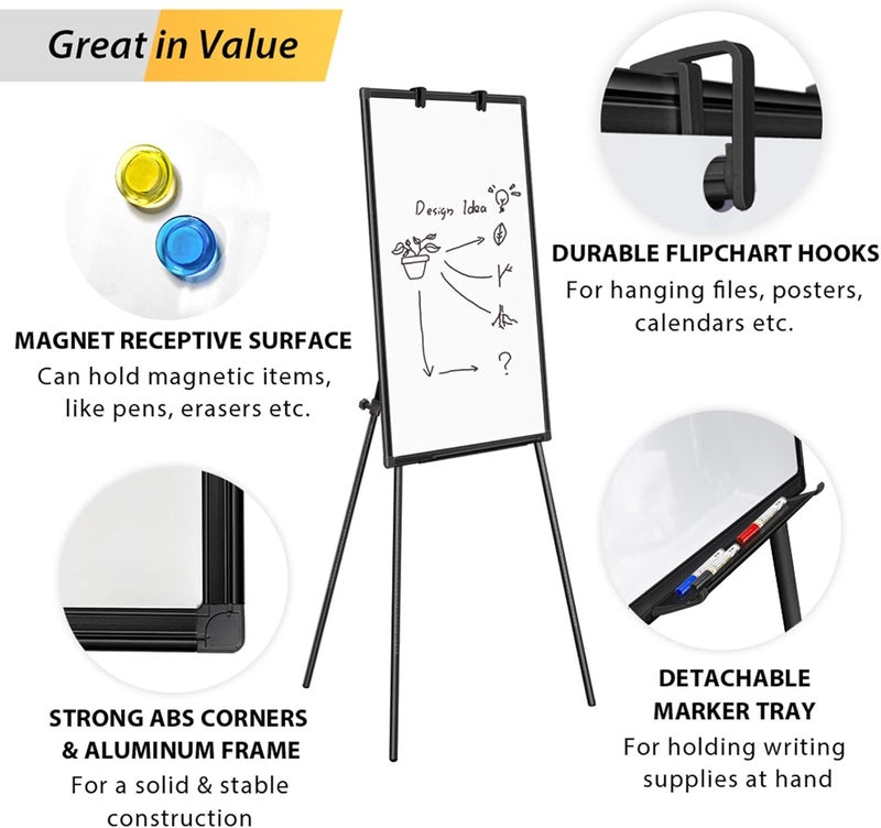 maxtek Easel Whiteboard - Magnetic Portable Dry Erase Easel Board 36 x 24 Tripod Whiteboard Height Adjustable Flipchart Easel Stand White Board for Office or Teaching at Home & Classroom (Black) - Image 5