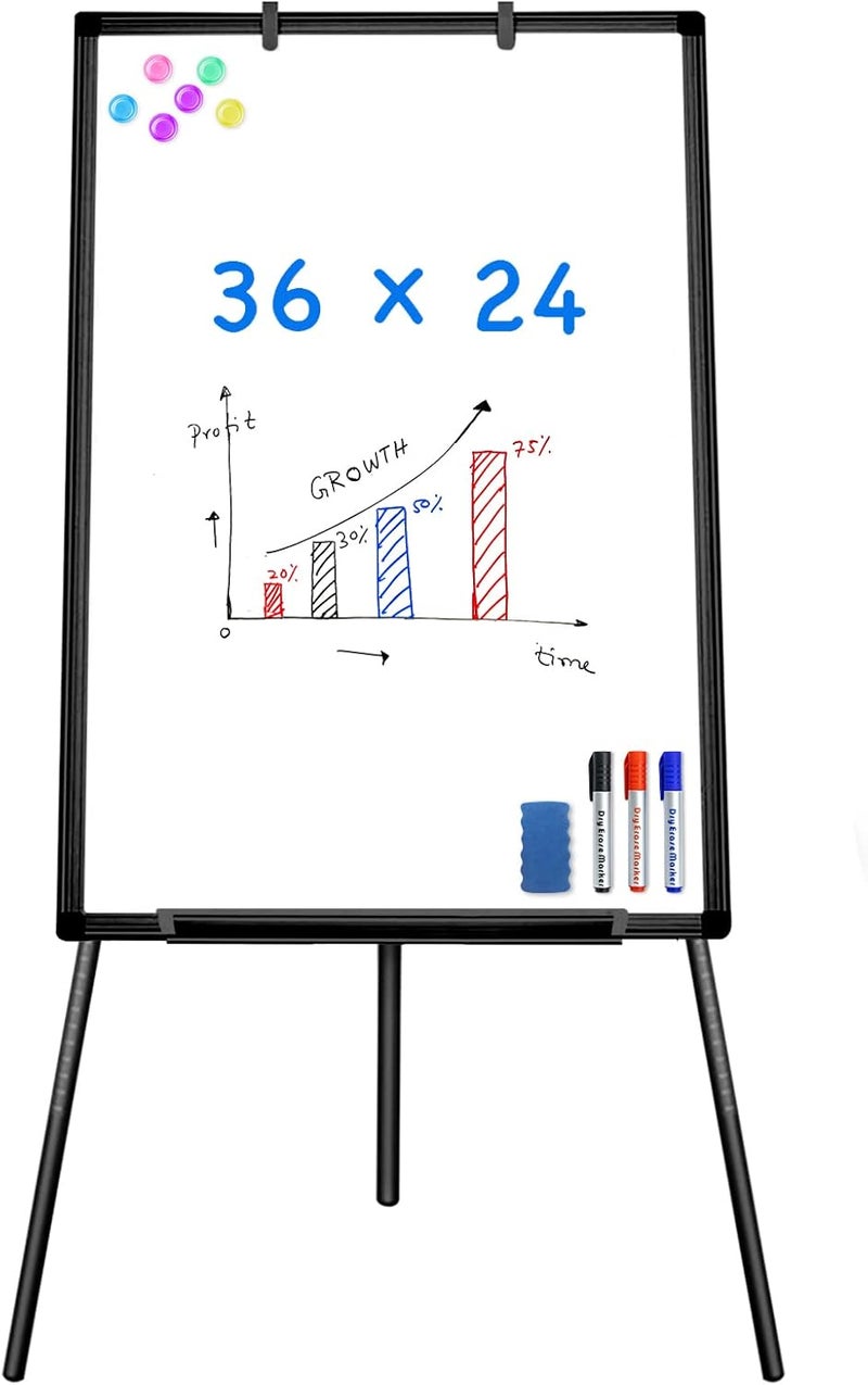 maxtek Easel Whiteboard - Magnetic Portable Dry Erase Easel Board 36 x 24 Tripod Whiteboard Height Adjustable Flipchart Easel Stand White Board for Office or Teaching at Home & Classroom (Black) - Image 1
