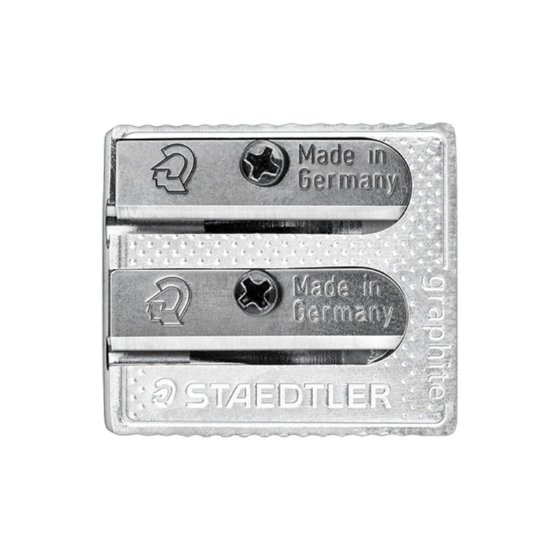 STAEDTLER Metal Double-Hole Pencil Sharpener - Precision 23Â° & 30Â° Angles for Standard & Colored Pencils - 3-Point Blade Design for Sharp Lines - Image 2