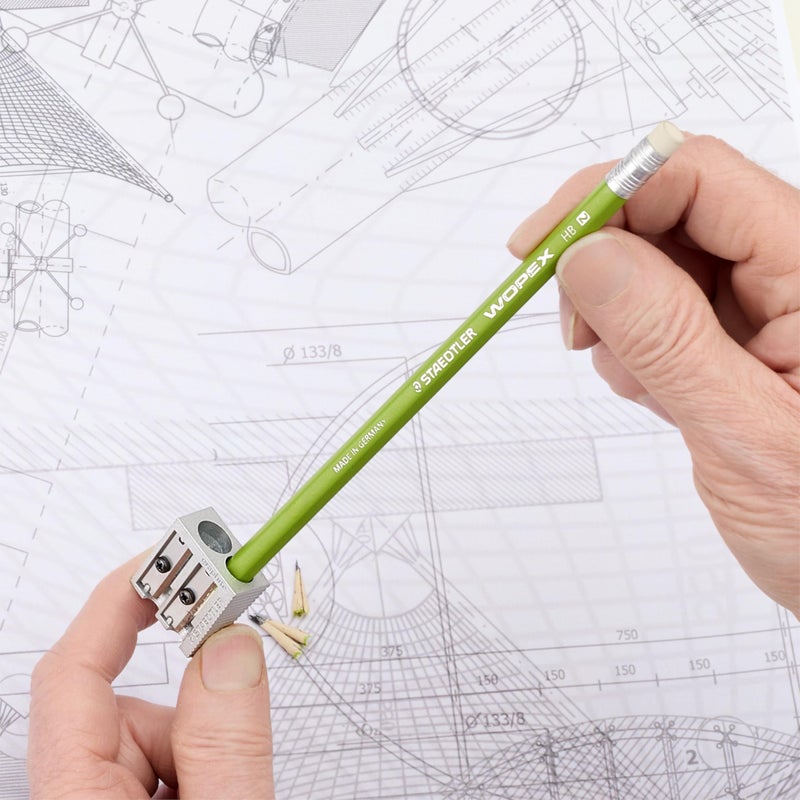 STAEDTLER Metal Double-Hole Pencil Sharpener - Precision 23Â° & 30Â° Angles for Standard & Colored Pencils - 3-Point Blade Design for Sharp Lines - Image 3