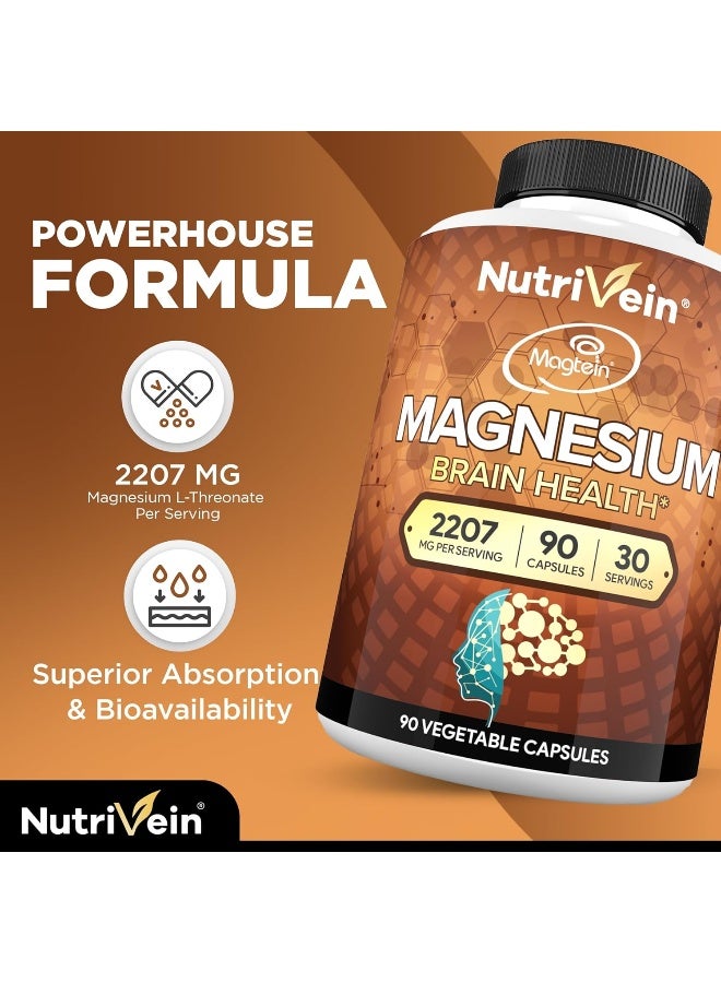 Nutrivein Magnesium L-Threonate (Magtein) 2207mg - Boosts Brain Health, Memory & Focus, Sleep & Recovery, Reduces Fatigue - 30 Day Supply (90 Capsules, Three Daily) - Image 4