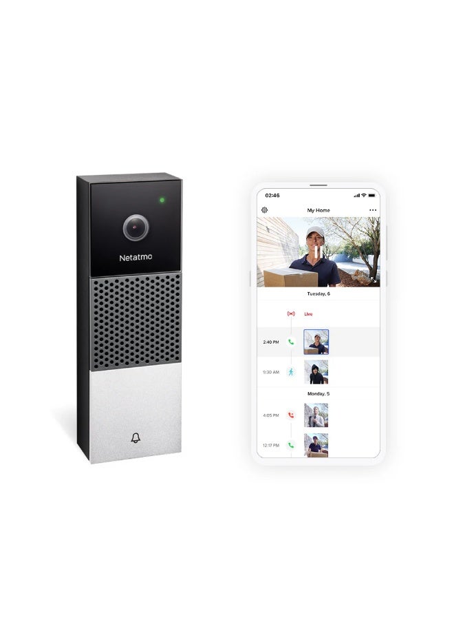 نيتاتمو جرس باب ذكي بالفيديو Netatmo NDB-P – كاميرا Full HD 1080p مع HDR، رؤية ليلية بالأشعة تحت الحمراء، تصميم مقاوم للعوامل الجوية، تخزين مشفر وبدون اشتراك - Image 4